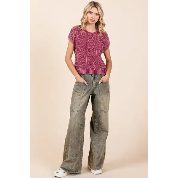 Washed Wide Leg Jeans with Pockets.
