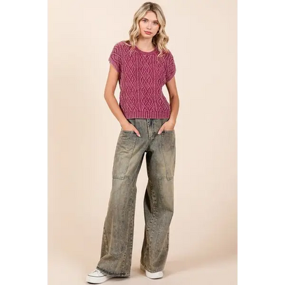 Washed Wide Leg Jeans with Pockets.
