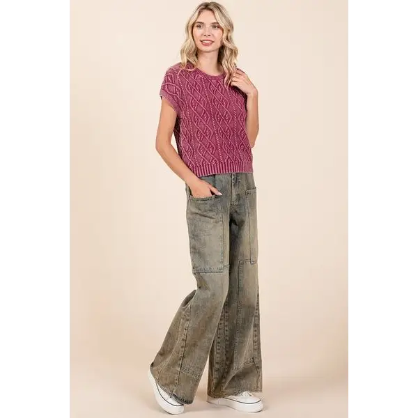 Washed Wide Leg Jeans with Pockets.