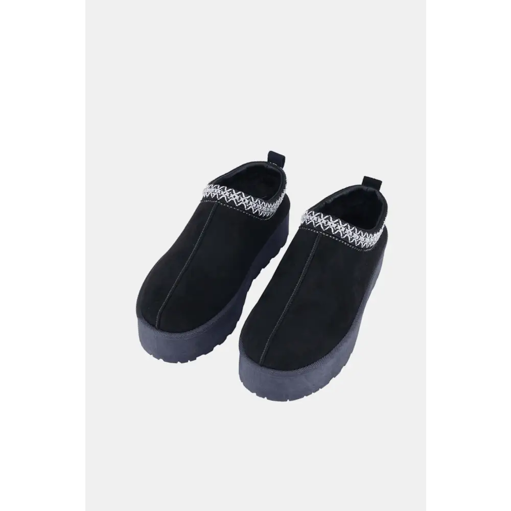 Weeboo Platform Embroidered Trim Slip-On Boots.