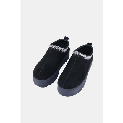Weeboo Platform Embroidered Trim Slip-On Boots.