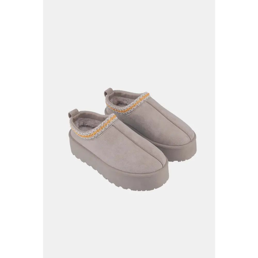 Weeboo Platform Embroidered Trim Slip-On Boots.