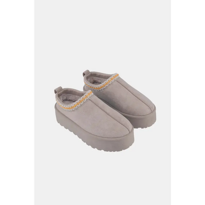 Weeboo Platform Embroidered Trim Slip-On Boots.