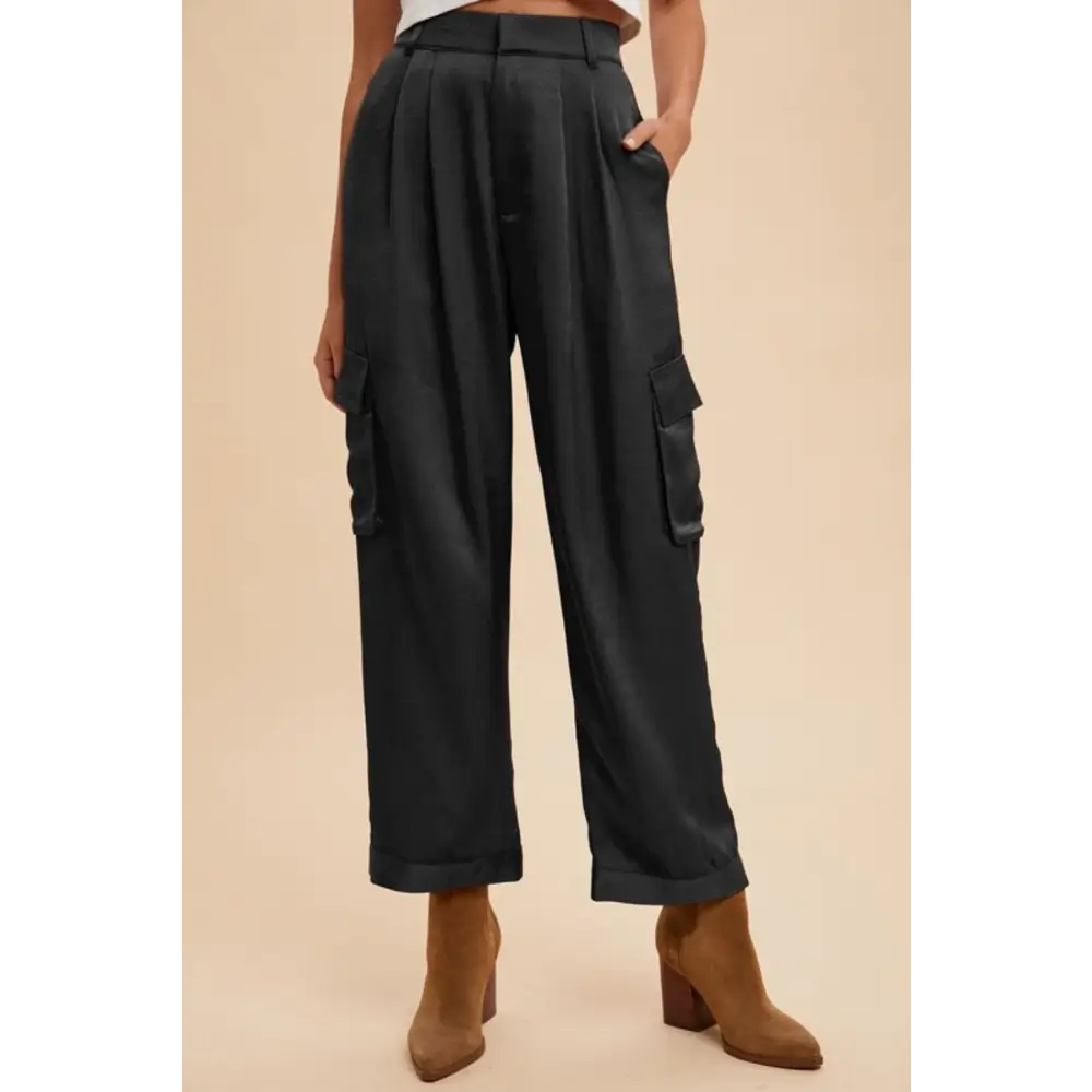 Wide Leg Cargo Satin Pants.