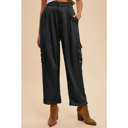 Wide Leg Cargo Satin Pants.