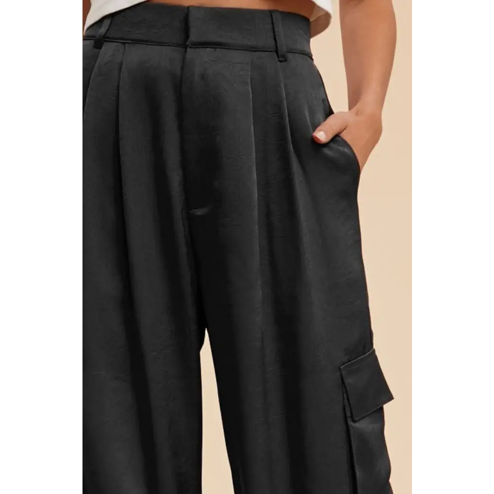 Wide Leg Cargo Satin Pants.