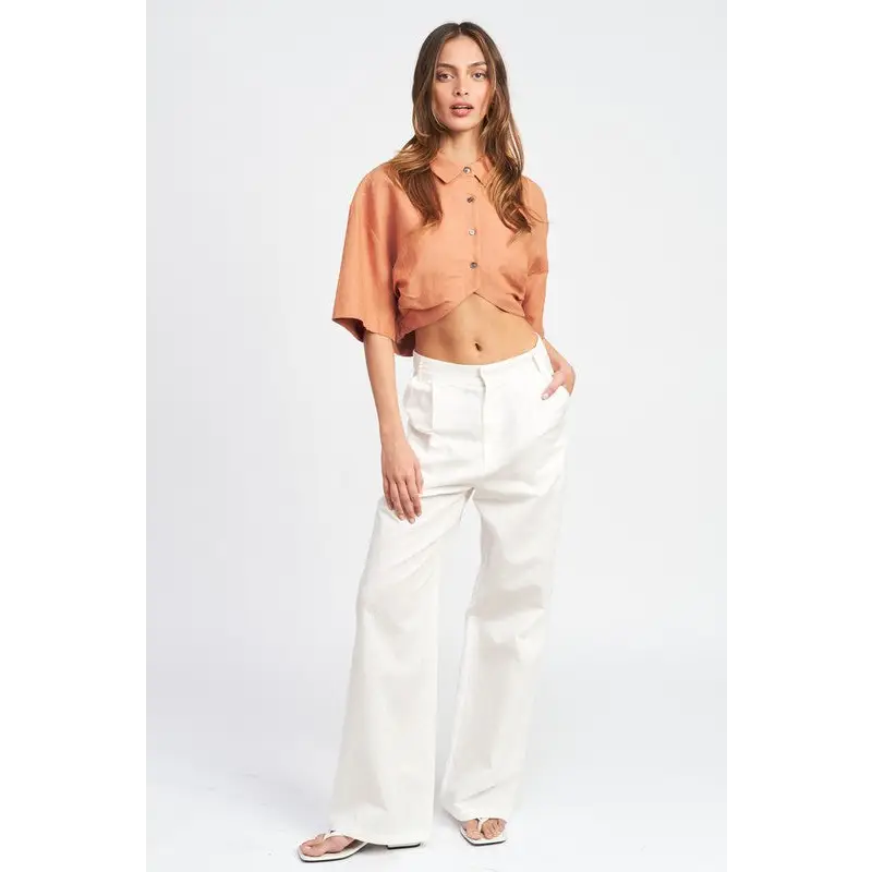 Wide Sleeve Cropped Shirt.