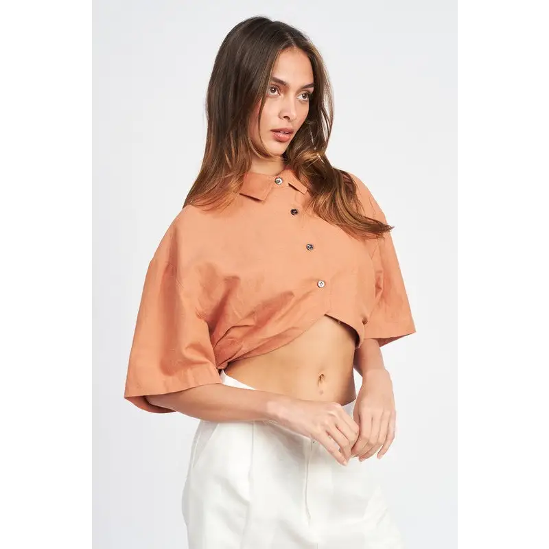 Wide Sleeve Cropped Shirt.