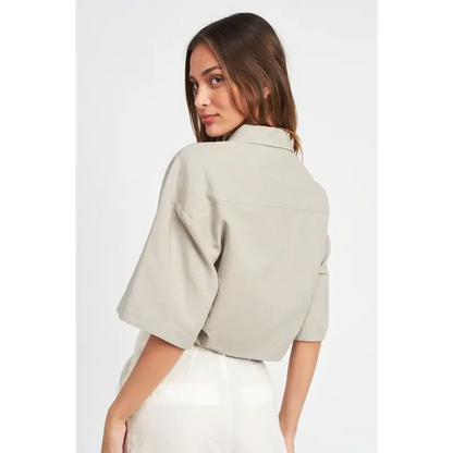 Wide Sleeve Cropped Shirt.