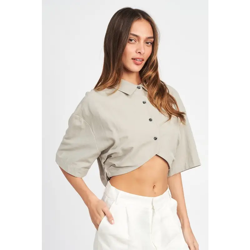 Wide Sleeve Cropped Shirt.