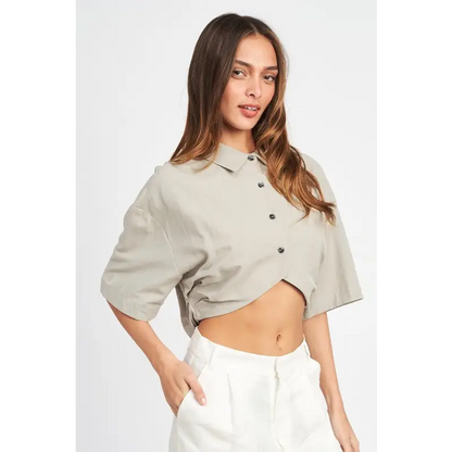 Wide Sleeve Cropped Shirt.