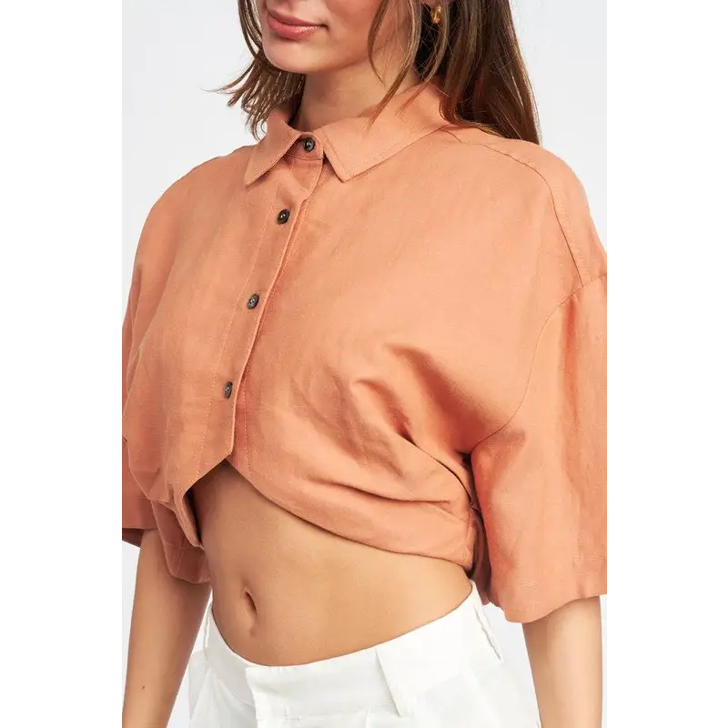 Wide Sleeve Cropped Shirt.