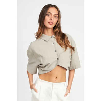 Wide Sleeve Cropped Shirt.