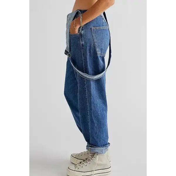 Wide Strap Square Neck Denim Overalls.