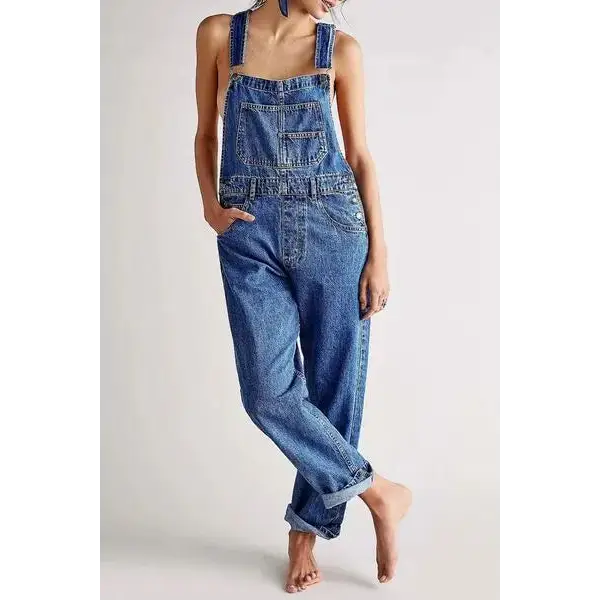 Wide Strap Square Neck Denim Overalls.