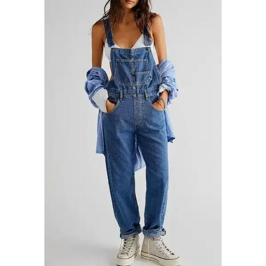 Wide Strap Square Neck Denim Overalls.