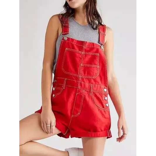 Wide Strap Square Neck Denim Overalls.