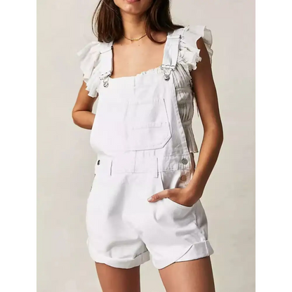 Wide Strap Square Neck Denim Overalls.