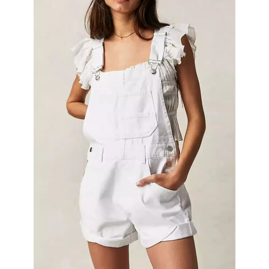 Wide Strap Square Neck Denim Overalls.