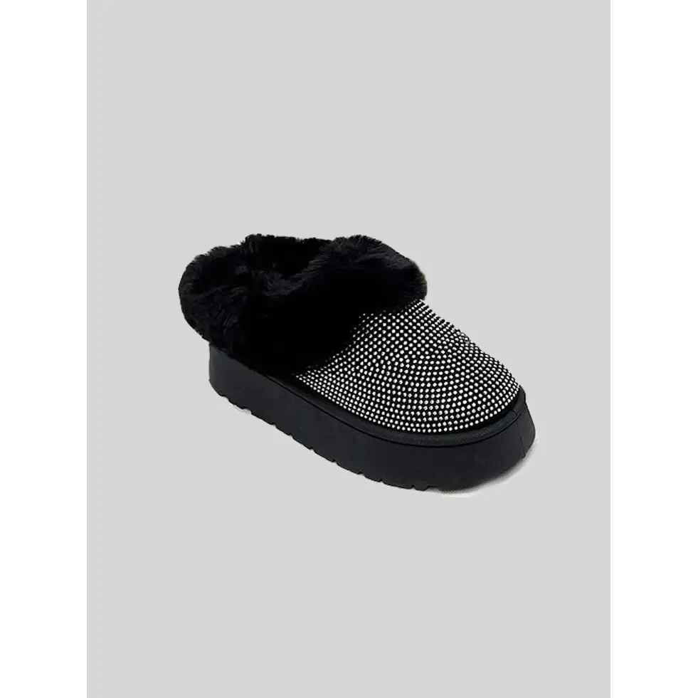 WILD DIVA Embellished Faux Fur Platform Booties.