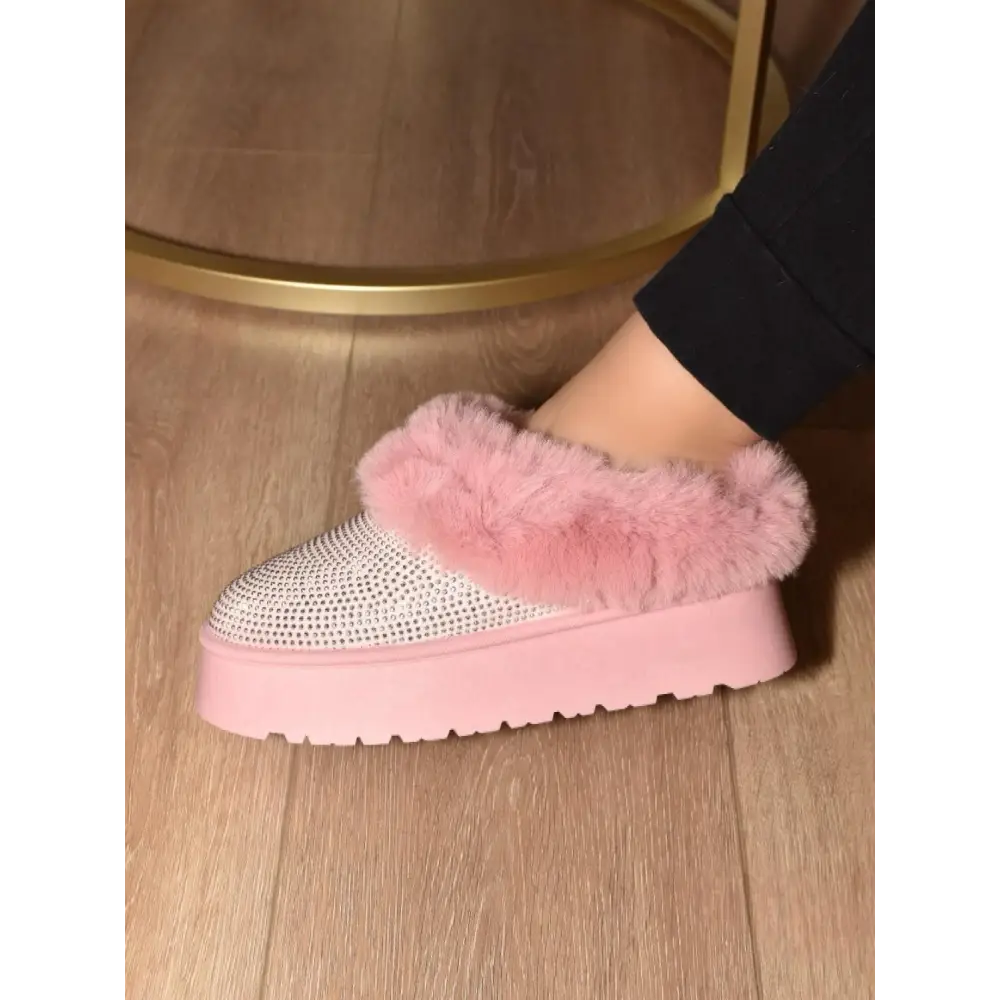WILD DIVA Embellished Faux Fur Platform Booties.