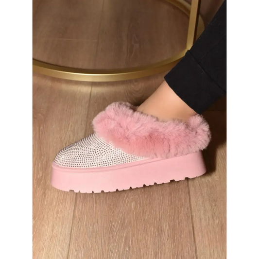 WILD DIVA Embellished Faux Fur Platform Booties.
