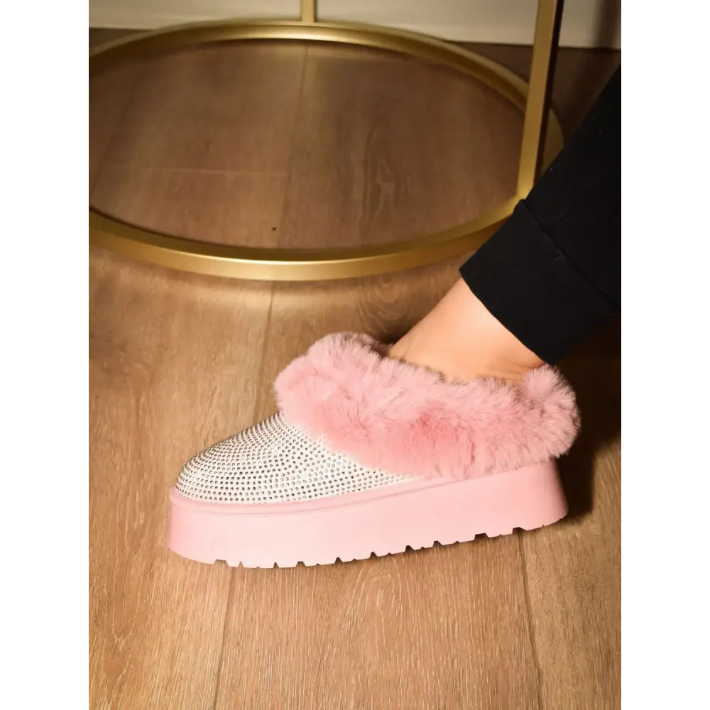WILD DIVA Embellished Faux Fur Platform Booties.