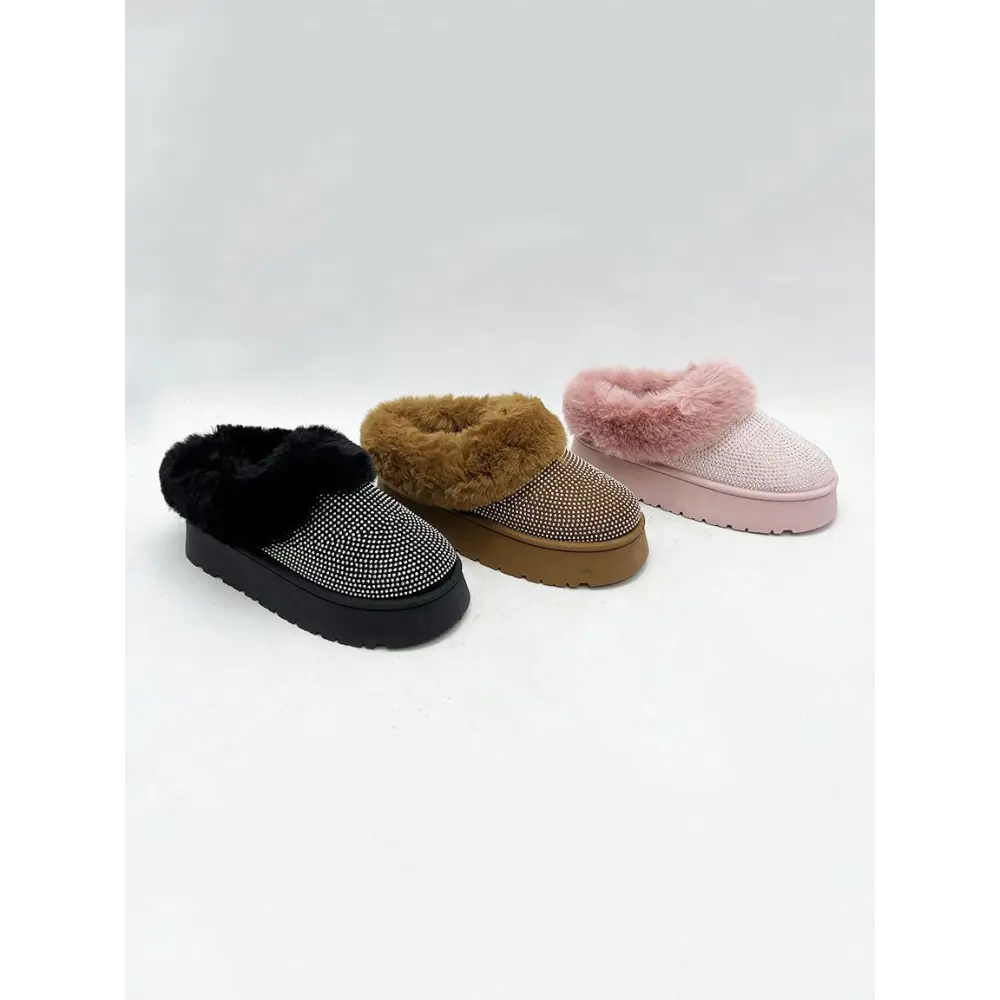 WILD DIVA Embellished Faux Fur Platform Booties.