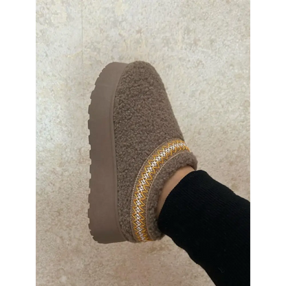 WILD DIVA Embroidered Trim Platform Sherpa Boots.