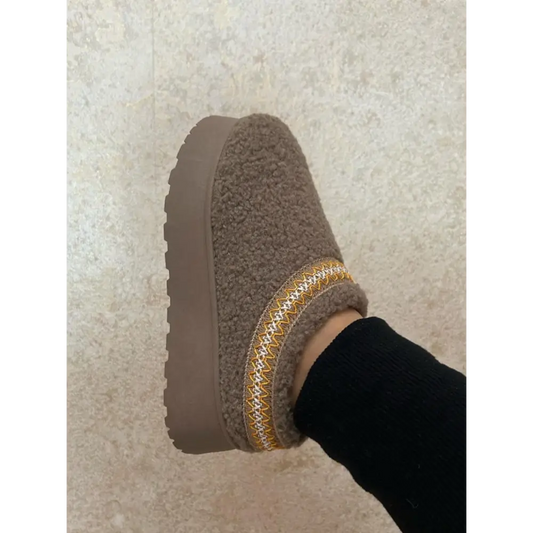 WILD DIVA Embroidered Trim Platform Sherpa Boots.
