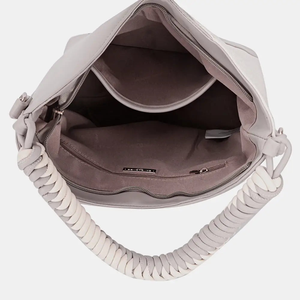 Woven Handle Leather Handbag.