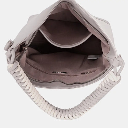 Woven Handle Leather Handbag.
