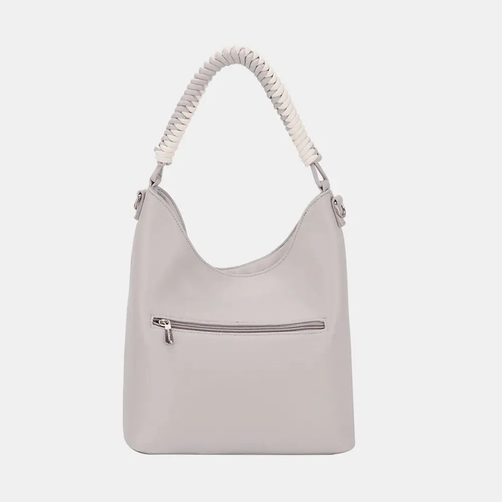 Woven Handle Leather Handbag.