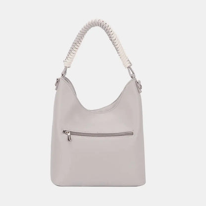 Woven Handle Leather Handbag.