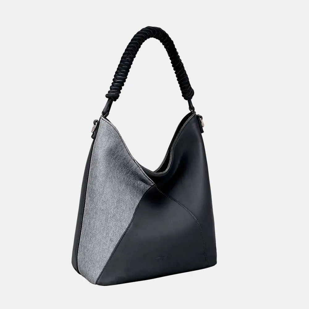 Woven Handle Leather Handbag.