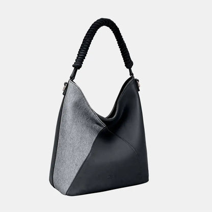 Woven Handle Leather Handbag.