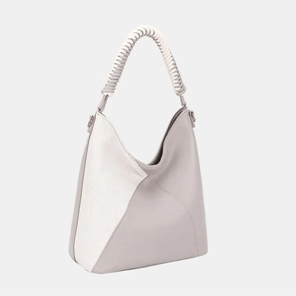 Woven Handle Leather Handbag.