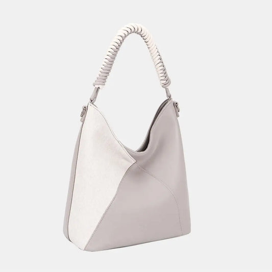 Woven Handle Leather Handbag.