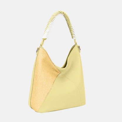 Woven Handle Leather Handbag.