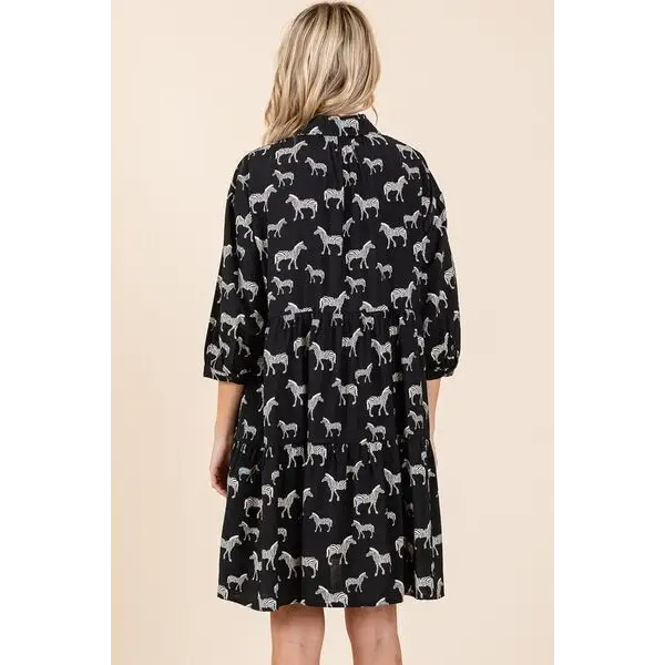 Zebra Print Button Down Shirt Mini Dress.