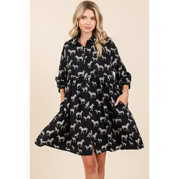 Zebra Print Button Down Shirt Mini Dress.