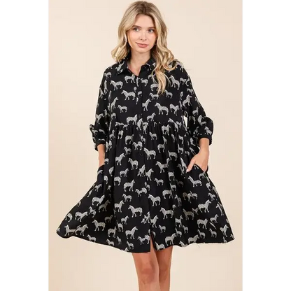 Zebra Print Button Down Shirt Mini Dress.