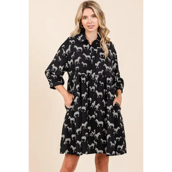 Zebra Print Button Down Shirt Mini Dress.