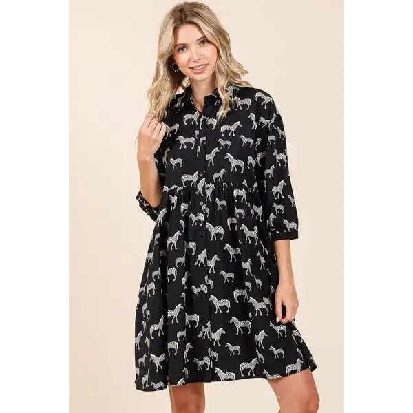 Zebra Print Button Down Shirt Mini Dress.