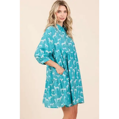 Zebra Print Button Down Shirt Mini Dress.