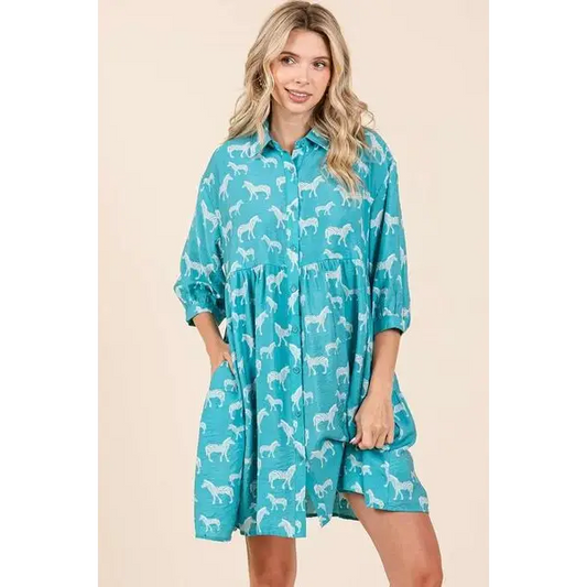 Zebra Print Button Down Shirt Mini Dress.