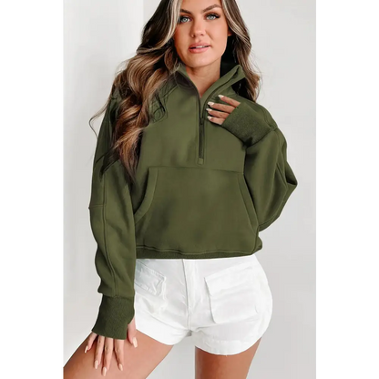 Zip Up Stand Collar Ribbed Thumbhole Sleeve Sweatshirt.