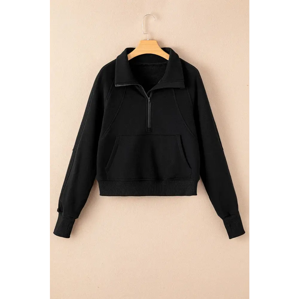 Zip Up Stand Collar Ribbed Thumbhole Sleeve Sweatshirt.
