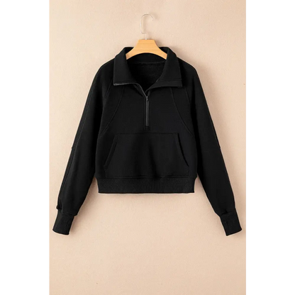 Zip Up Stand Collar Ribbed Thumbhole Sleeve Sweatshirt.