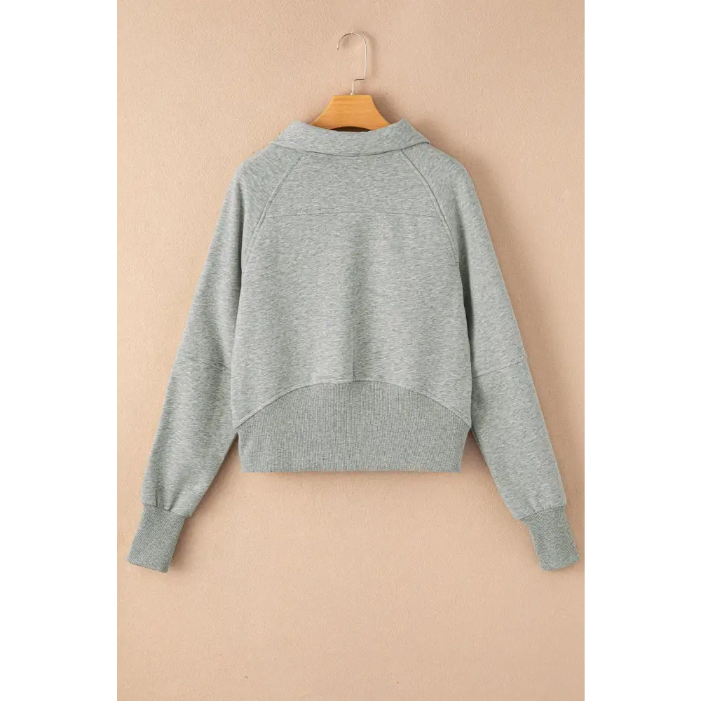 Zip Up Stand Collar Ribbed Thumbhole Sleeve Sweatshirt.